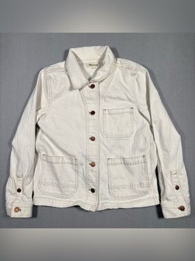 Madewell Classic Denim Jacket Women’s Small Ivory Brown Stitching Button Front